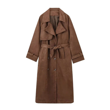 Female New Windbreaker Turn-down Collar Long Sleeves Belt Autumn Double Breasted Trench Coat Mujer