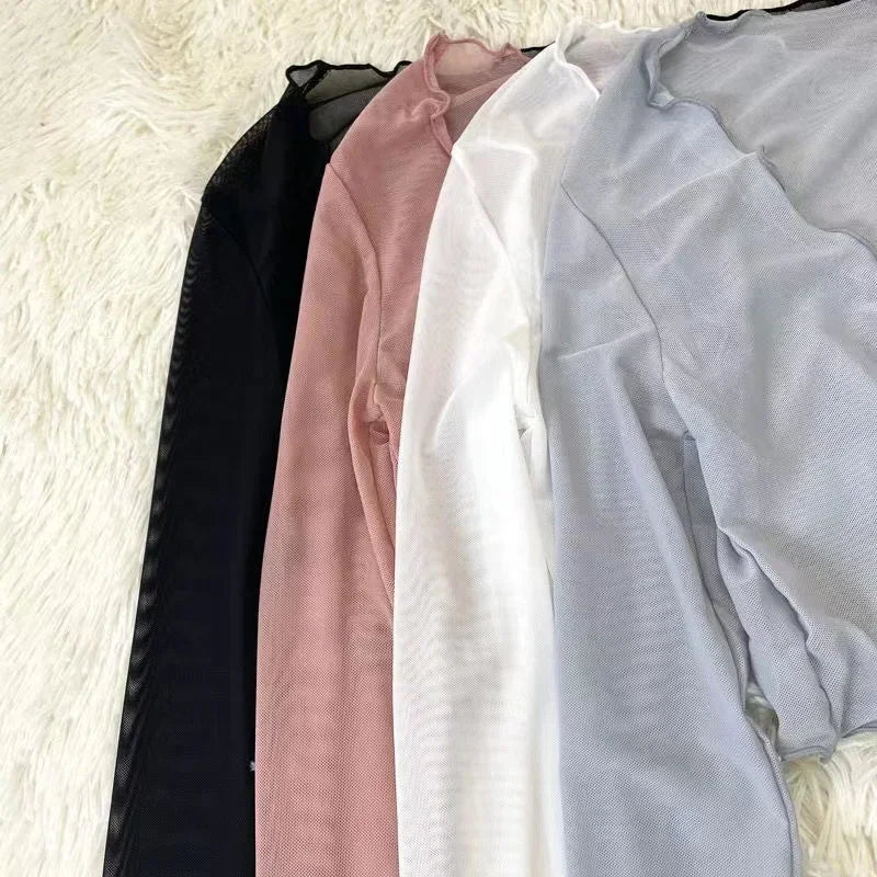 See Through Cardigans Long Sleeve Mesh Lace Up Crop Tops Short Cardigans