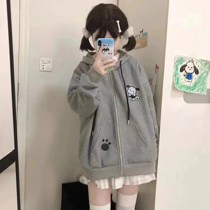 Japanese Kawaii Dog Ears Hoodie Sweatshirt Autumn New Loose Zipper Tops Y2k Egirl Long Sleeve Thin Sweatshirts
