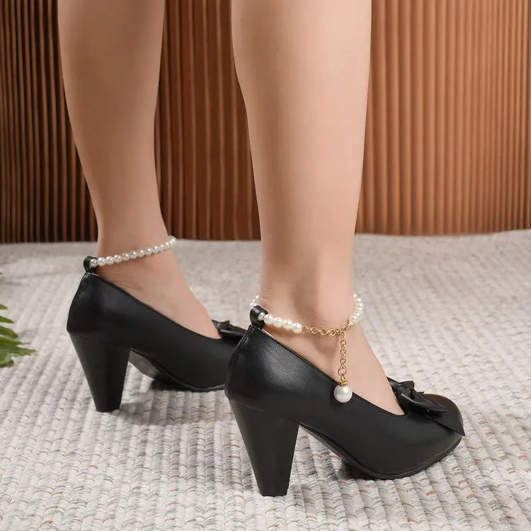 Bowknot Shallow Mouth Korean Shoes Pearl Decorateion Female Sneakers Round Toe Heels Crystal Butterfly 2