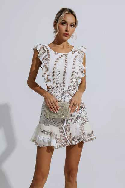 Sarai White Ruffle Cutout Mini Dress