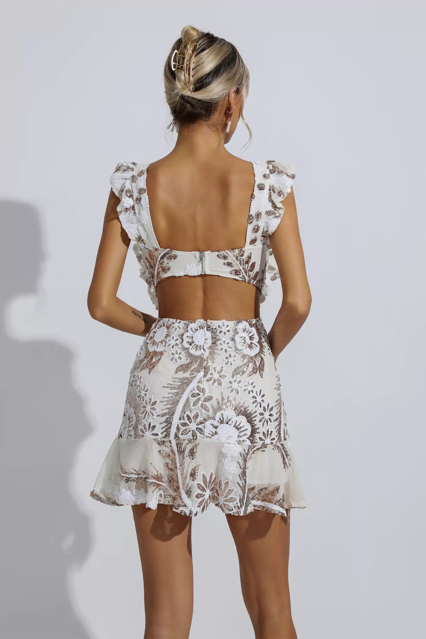 Sarai White Ruffle Cutout Mini Dress