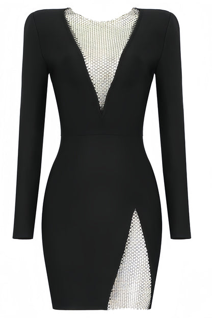 Hera Long Sleeve V-neck Split Mini Dress