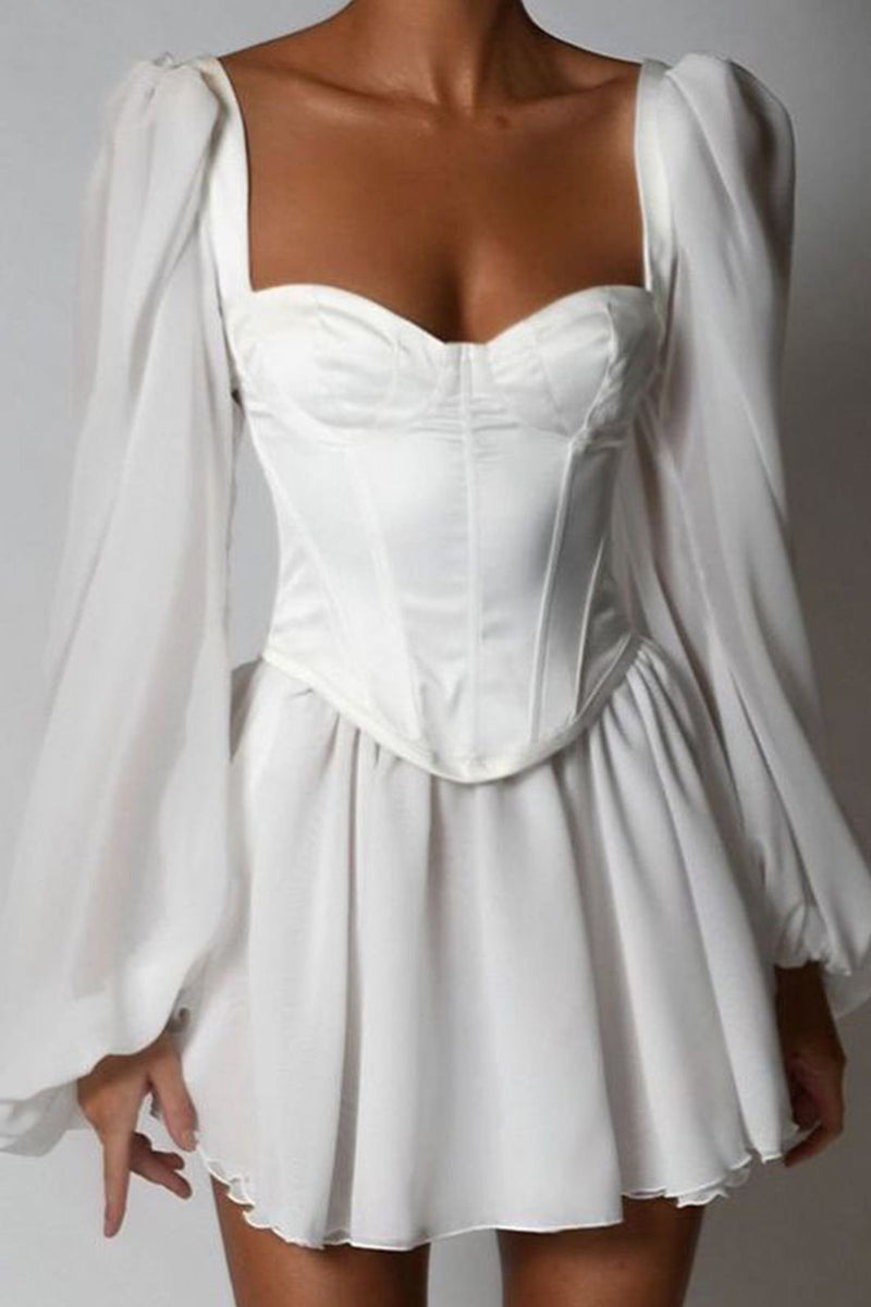 Satin Patchwork Corset Chiffon Mini Dress