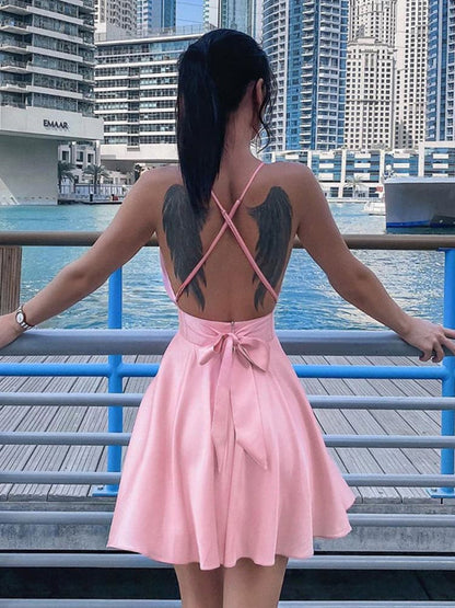 Satin Backless Party Night Club Wrap Mini Dress