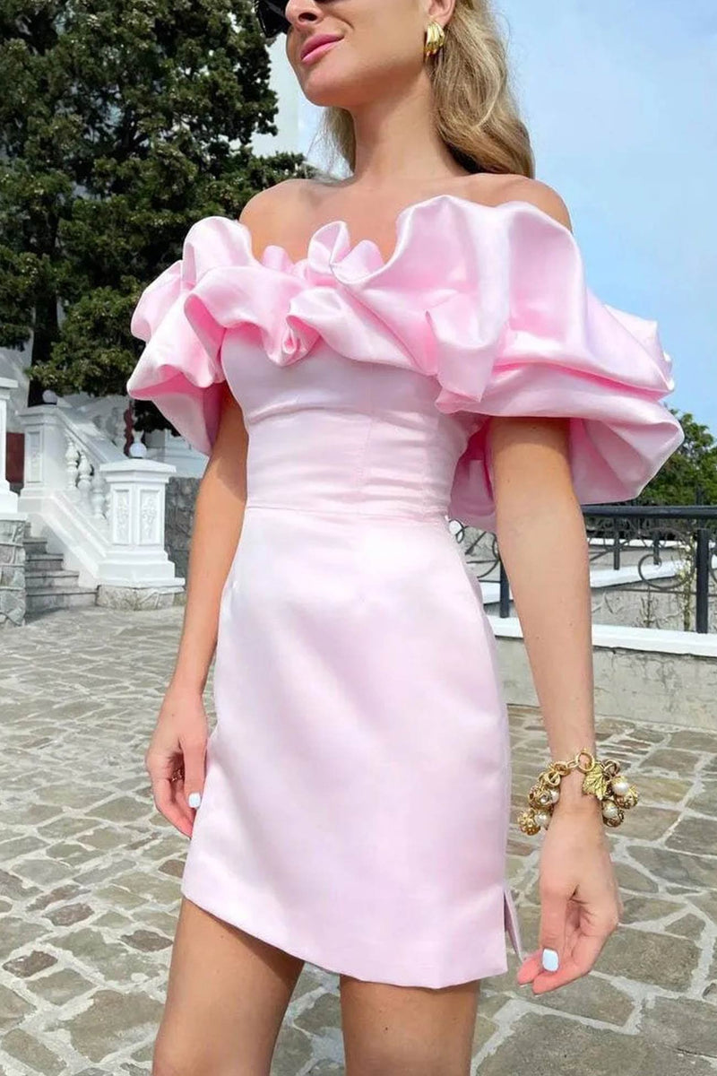 Satin Shirring Strapless Mini Dress