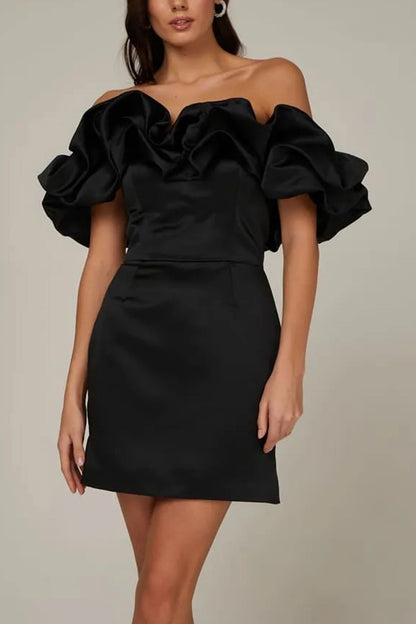 Satin Shirring Strapless Mini Dress