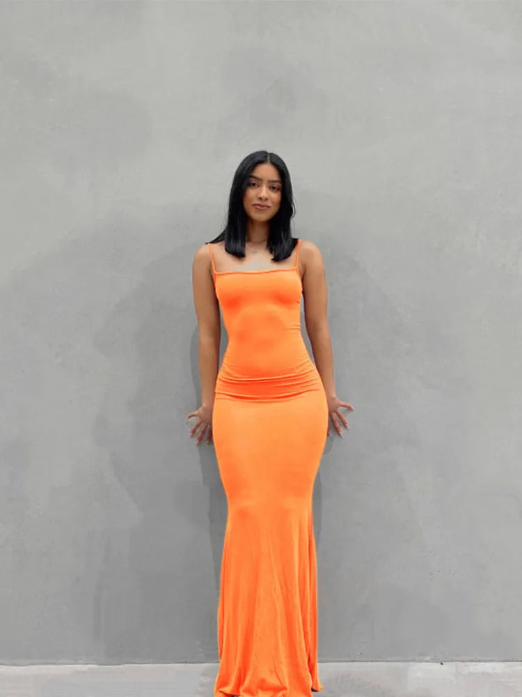 Satin Slip Sleeveless Backless Slim Spring Y2k Concise Midi Dresses