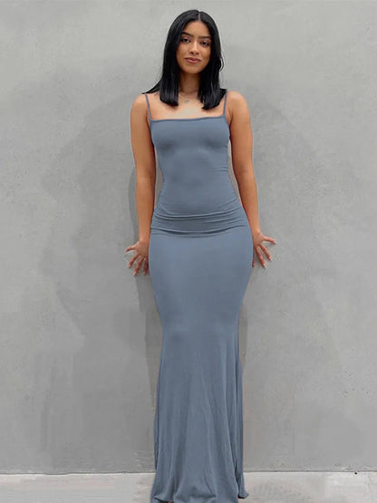 Satin Slip Sleeveless Backless Slim Spring Y2k Concise Midi Dresses