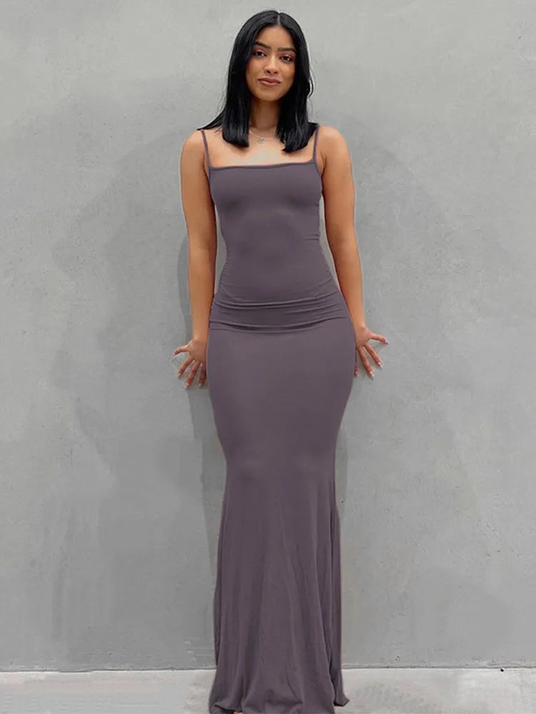 Satin Slip Sleeveless Backless Slim Spring Y2k Concise Midi Dresses