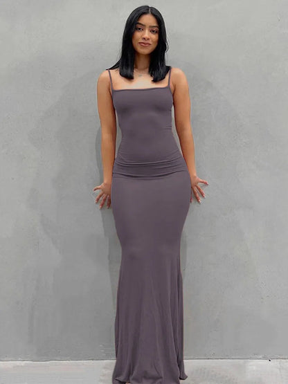 Satin Slip Sleeveless Backless Slim Spring Y2k Concise Midi Dresses