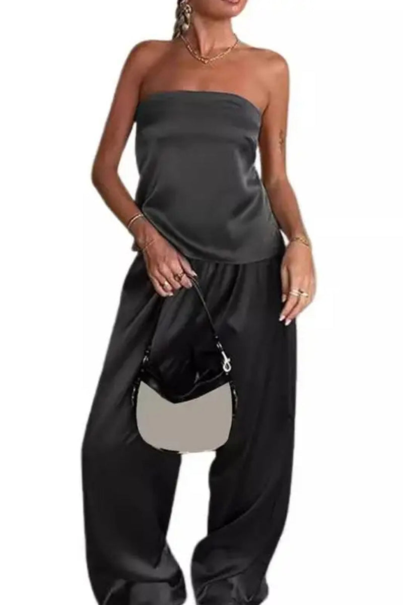 Satin Tube Top Long Pants Suits