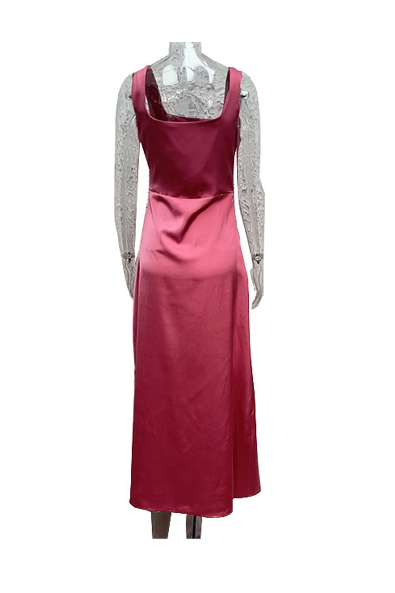 Satin Square Neck Slit Maxi Dress