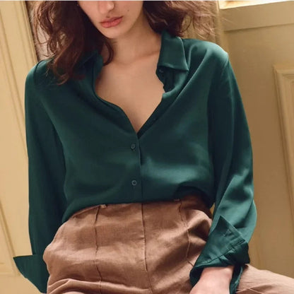 Satin Long Sleeve Polo Neck Blouse