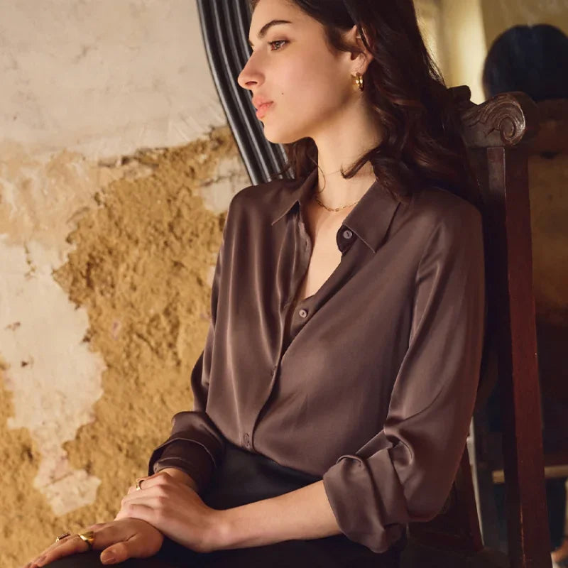 Satin Long Sleeve Polo Neck Blouse