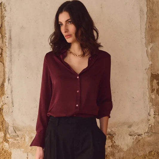Satin Long Sleeve Polo Neck Blouse