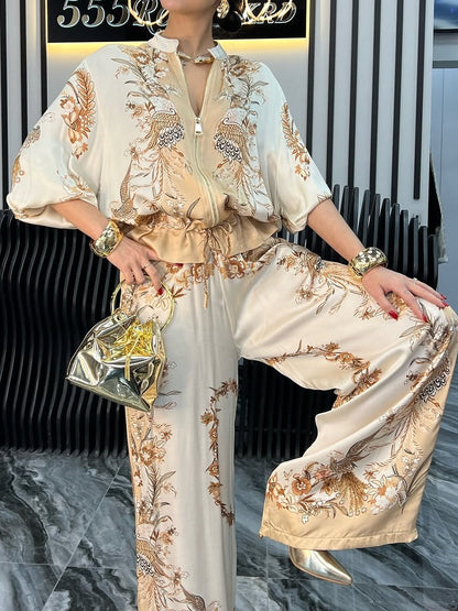 Unique Symmetrical Print Wide-leg Pant