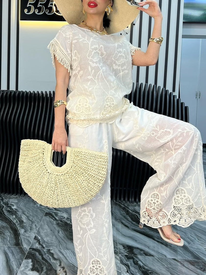 Lace Crew Neck Pants