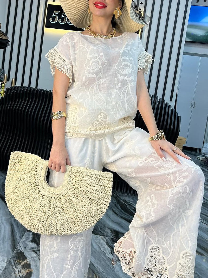 Lace Crew Neck Pants