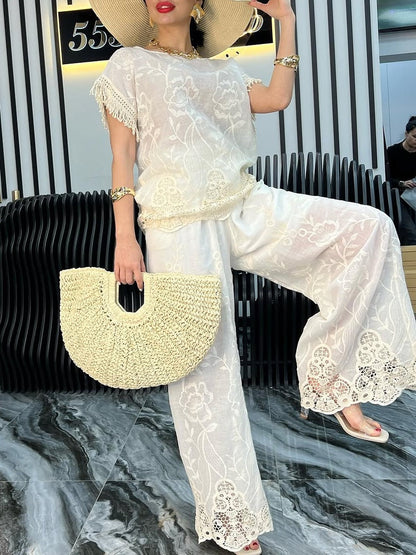 Lace Crew Neck Pants