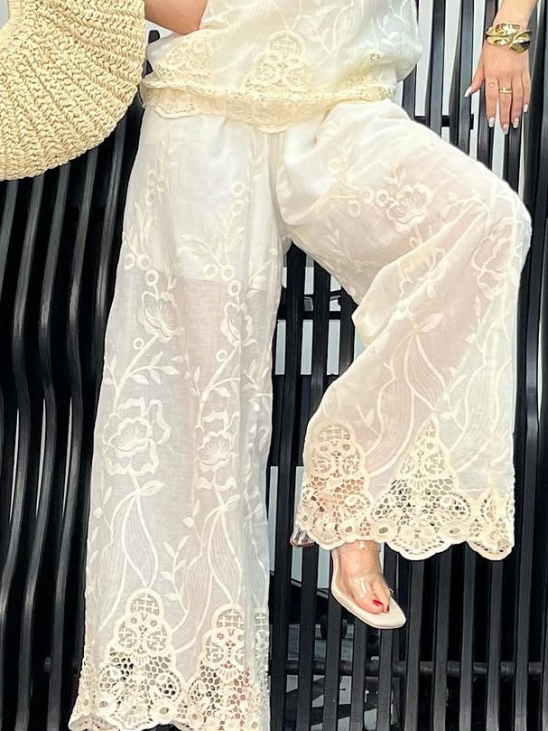 Lace Crew Neck Pants