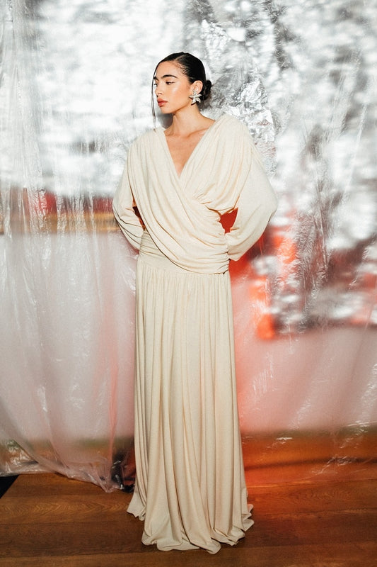 Venus Cross Draped Backless Maxi Dress