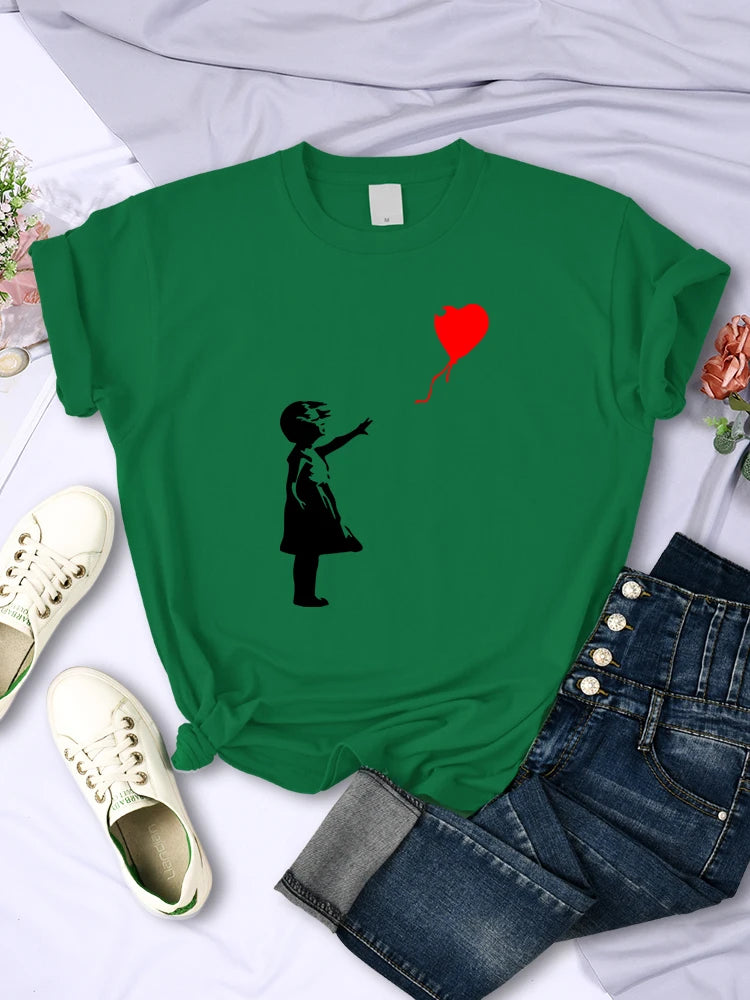 Let’s Fly Love Balloons Prints T-shirt Soft Breathable Short Sleeve Street Hip Hop Trend Tops Female Tee Clothing