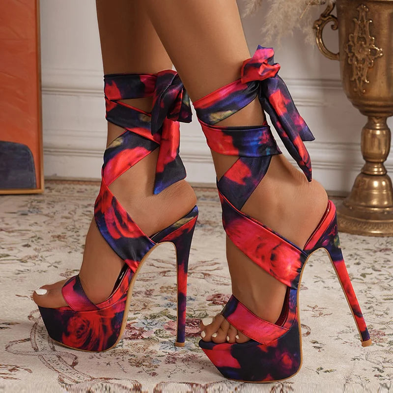 Model Catwalk 16cm Super High Heels Platform Sandals for Open Toe Banquet Party Stripper Pole Dance Shoes Red