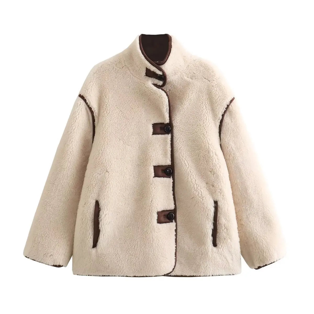 Loose Jackets Woman Spring Standup Collar Long Sleeve Thick Warm Jacket Coat New Outerwear