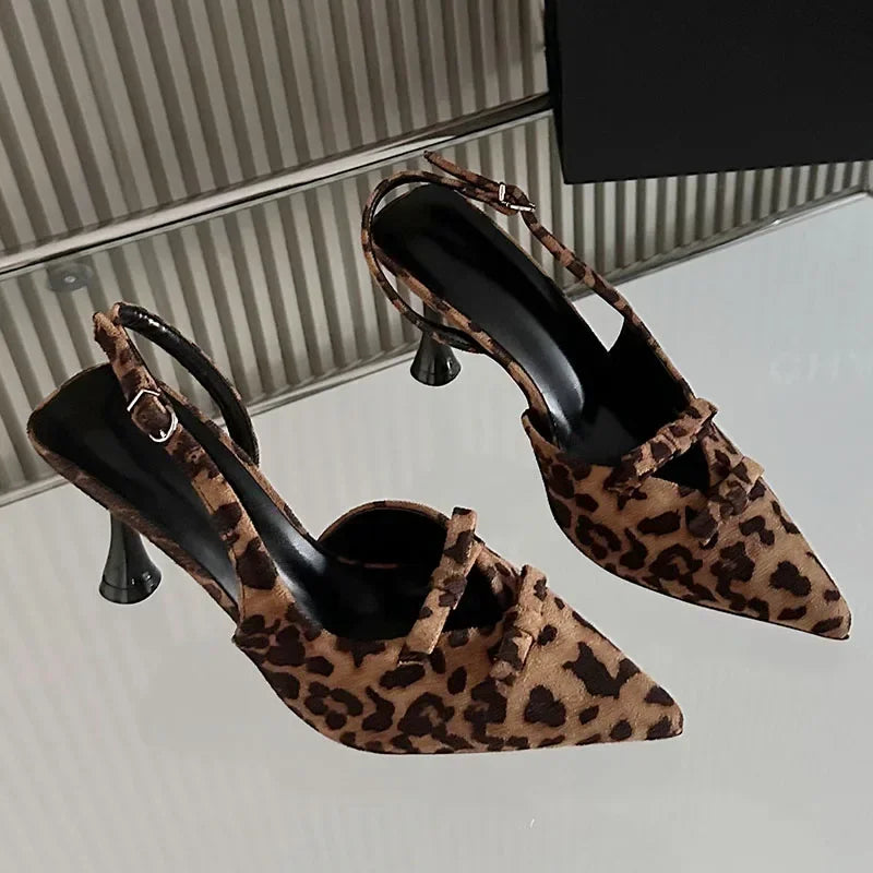 Brand Designer High Heels Bow Pointed Toe Thin High Heeled Sandals Pumps Summer Slingback Dress Shoes