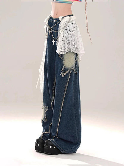 Blue Baggy Star Jeans Harajuku Aesthetic Denim Trousers Y2k Japanese 2000s Style Jean Pants Trashy Clothes