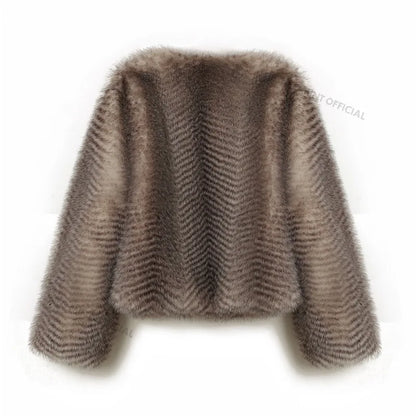 Brand Furry Cropped Faux Fur Coat Winter Iconic Street Week Fluffy Short Fur Jacket
