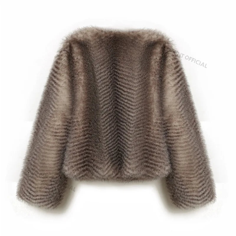 Brand Furry Cropped Faux Fur Coat Winter Iconic Street Week Fluffy Short Fur Jacket
