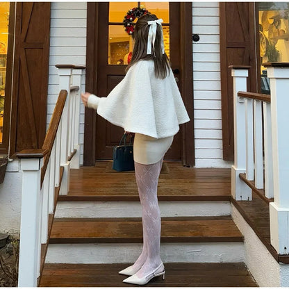 Cloak Loose High Neck a Line Hidden Button Coats Female Spring New Soft Cloaks Lady