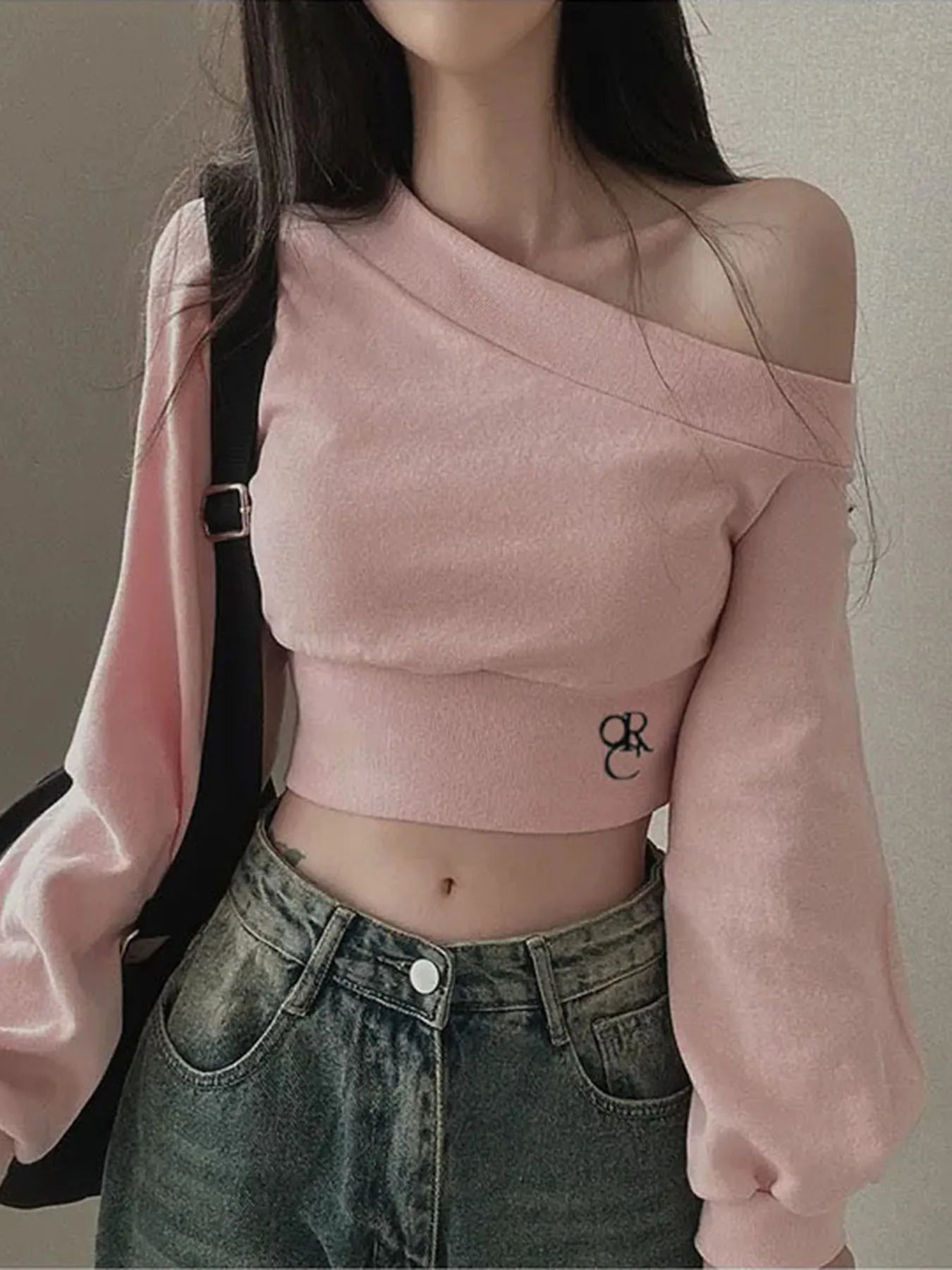 ��s Top Tees Long Sleeve Simple Skew Collar One-shoulder Comfortable Blouses Causal