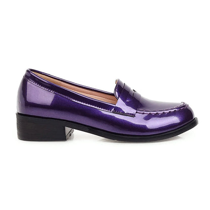 Spring Autumn New Low Heels Loafers Slip on Patent Leather Daily Work Shoes Purple Black Yellow 41 42 43