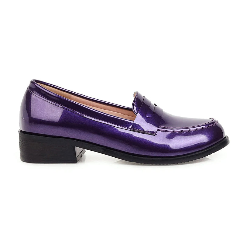 Spring Autumn New Low Heels Loafers Slip on Patent Leather Daily Work Shoes Purple Black Yellow 41 42 43