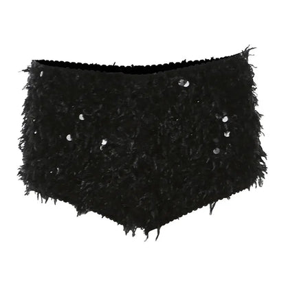 Spicy Girl Black Low Waist Shorts Summer New Glitter Furry Slimming Ultra Short Hot Pants for