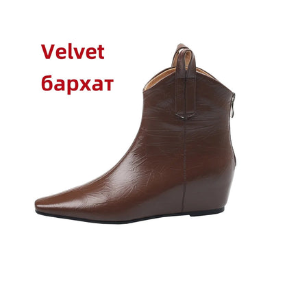 Wedges High Heels Ankle Boots Pointed Toe Office Pumps Side Zipper Easy Wear Short Warm Boots Shoes