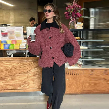 Lapel Jackets Loose Single Breasted Jacket Coat With Pockets Female New Spring Street Outwear