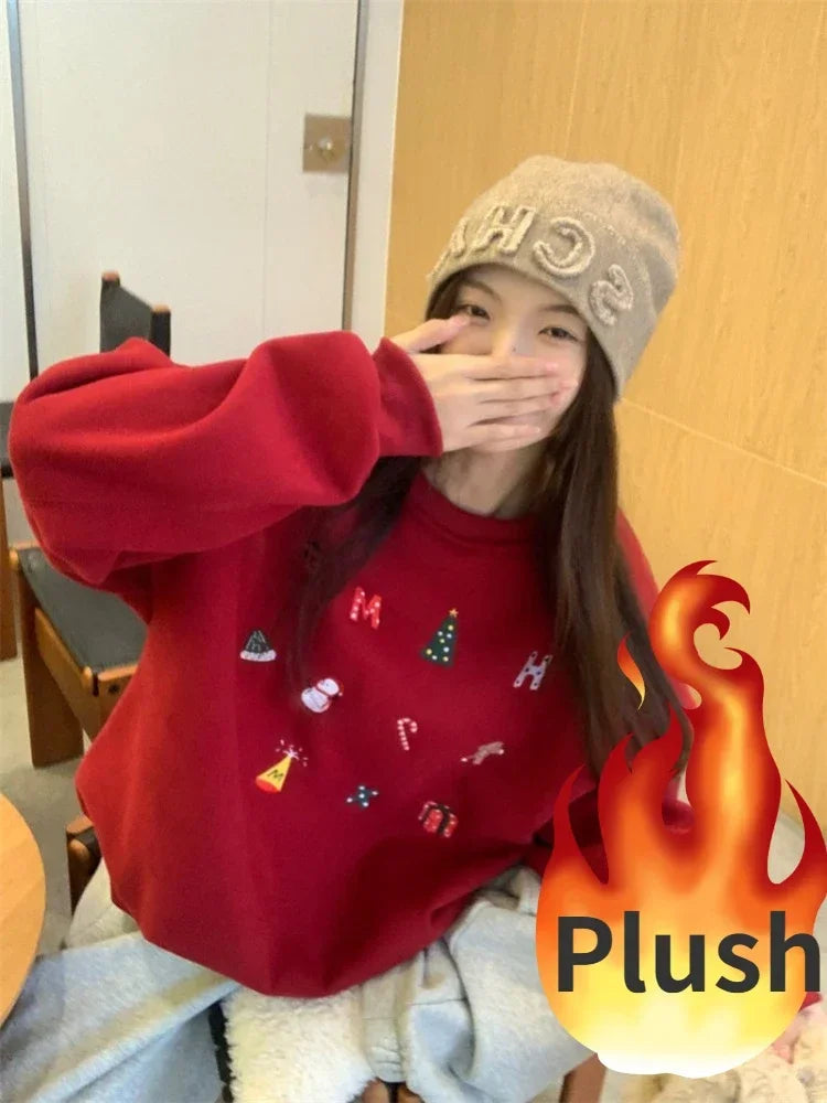 Snowman Graphic Print Hoodie Christmas Kawaii Oversized Sweatshirts Long Sleeve Cutecore Winter Clothes New
