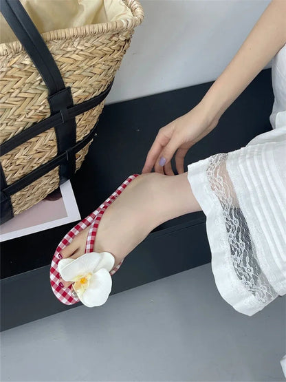 Summer Design Flower Geometric Clip Toe Low Flat Heels Slippers Flip Flops Party Shoes