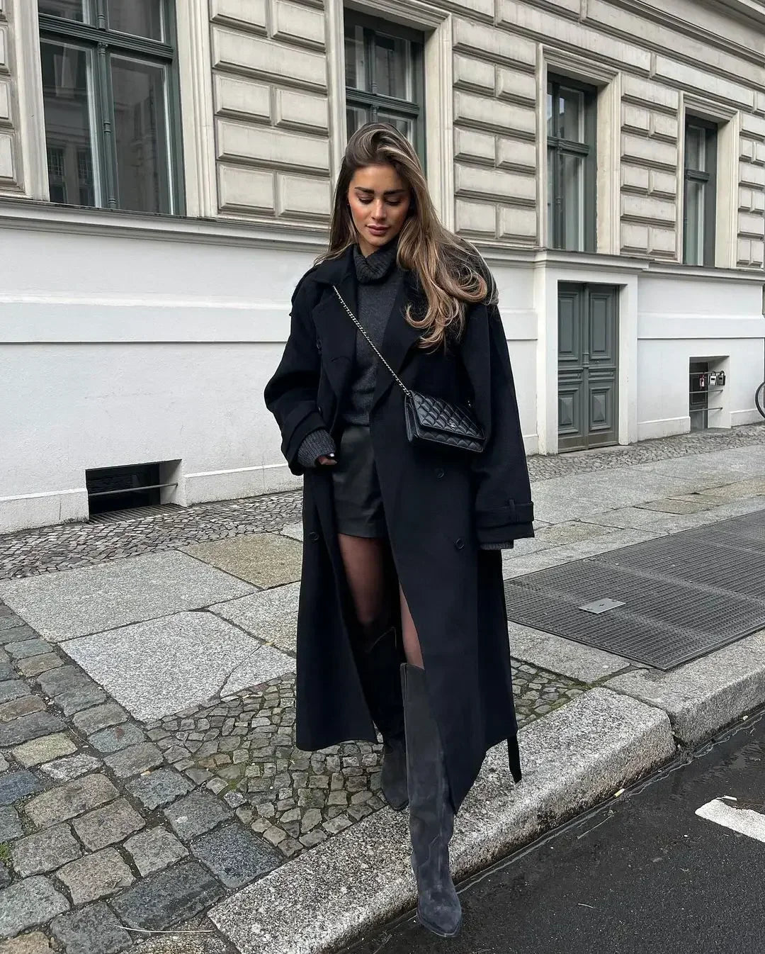 Double Breasted Woolen Overcoat Lapel Long Sleeve Jacket With Belt Female New Commute Outerwear