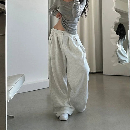 Oversized Grey Sweatpants Y2k America Style Retro Baggy Pants Sports Hip Hop Trousers Joggers