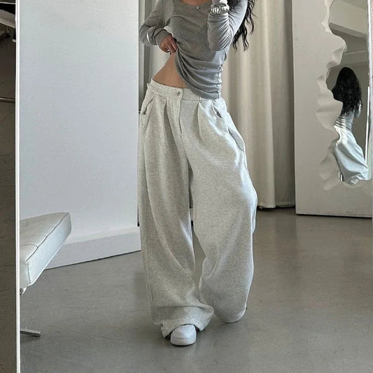 Oversized Grey Sweatpants Y2k America Style Retro Baggy Pants Sports Hip Hop Trousers Joggers