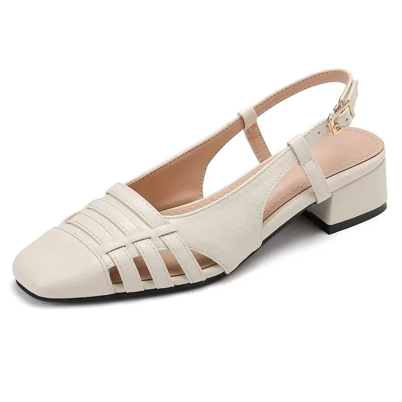 Design Sandals Square Toe Block Heels 3.5cm Back Buckle Strap Big Size 43 Dating Shoes 31 32