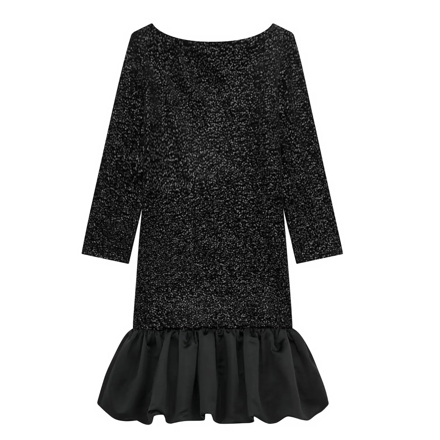 Sequined Patchwork Mini Dress Woman Backless Laceup Long Sleeve Oneck Short Vestidos Evening Party Dresses
