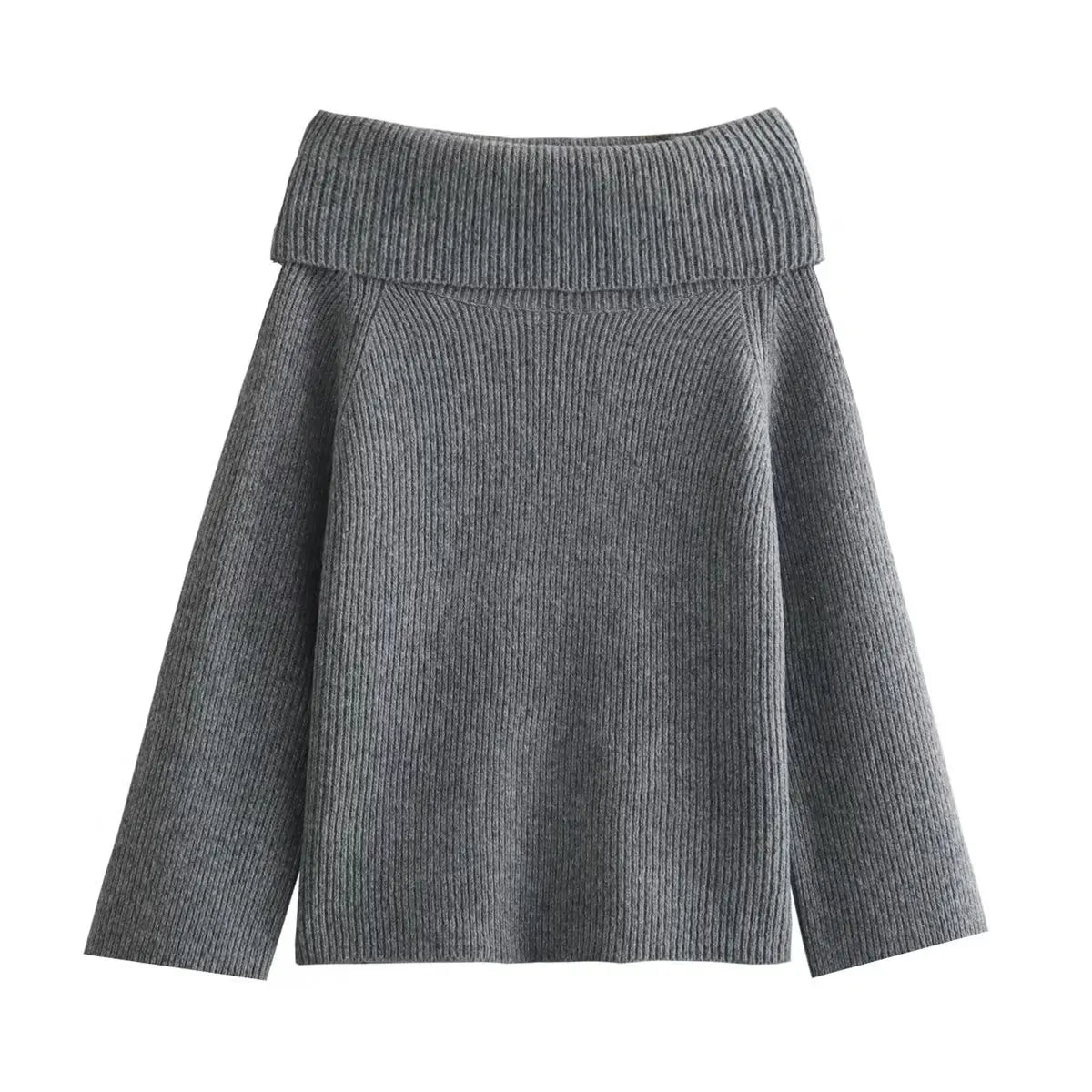 Simple Knitted Sweater for Woman Slash Neck Long Sleeve Loose Pullover Autumn Basic Jumper