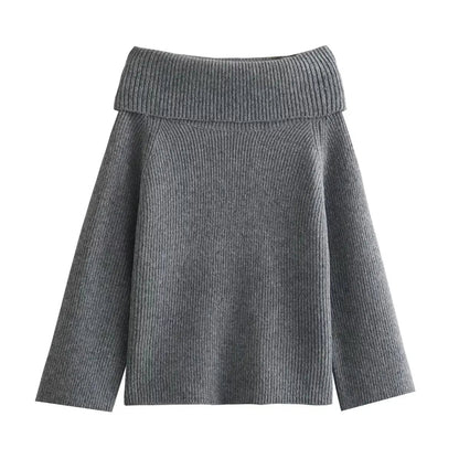 Offshoulder Knit Sweater Pullover for Slim High Street Loose Patchwork Camisola Knitwear Top