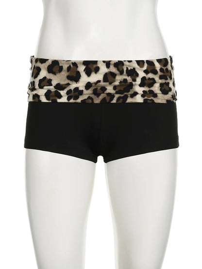 Contrast Patchwork Leopard Low Waist Slim Booty Shorts Baddie Outfits